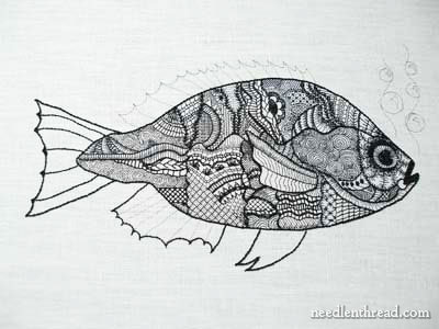 The Blackwork Fish Is Coming Along Swimmingly! – NeedlenThread.com