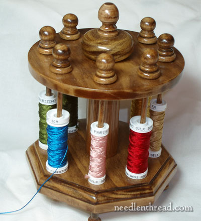 Vintage Plastic Sewing Thread Holder With Wooden Spools