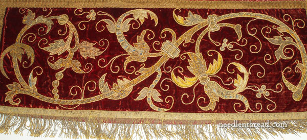 Antique Silk & Gold Thread on Silk Couching Embroidery Panel
