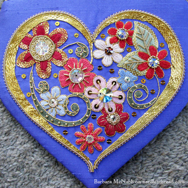 Have a Heart…Embroidered with Flowers & Goldwork –