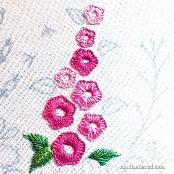 Embroidered Hollyhocks with Buttonhole Stitch –