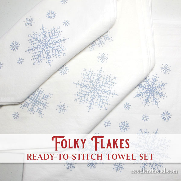 Christmas Kitchen Towels Set of 4 Snowflake Blue Dish Towels